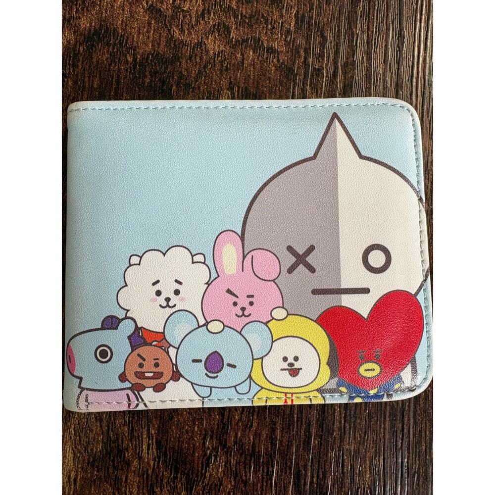 BT21 Characters Bifold Wallet Light Blue Faux Leather Kpop Collectible